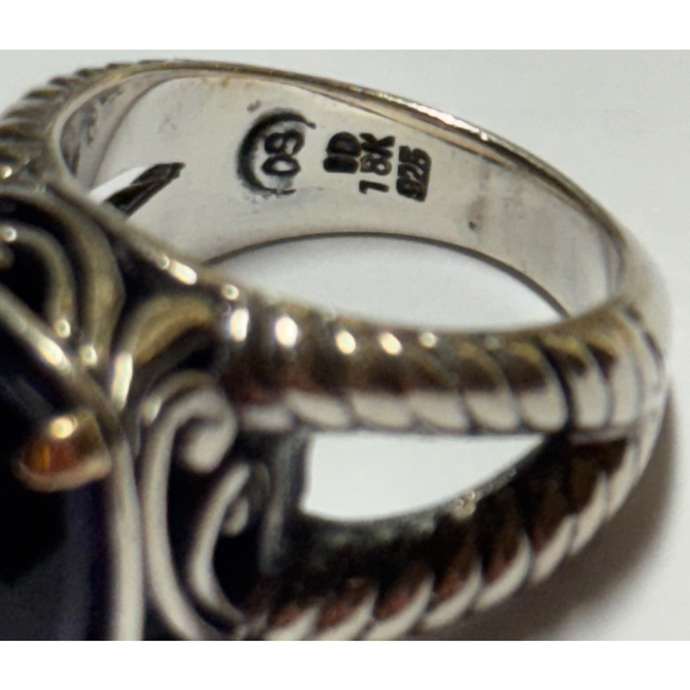 18k Yellow Gold & Sterling Silver Ring w/FACETED Amethyst STONE 'OS ID' HALLMARK - Picture 7 of 9